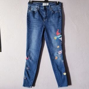 Free People Womens 26 Embroidered Jeans Peacock Florals Cropped Raw Hem